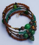 Four Band Bracelet - Bronze Green Leaf Charm