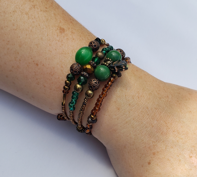 Four Band Bracelet - Bronze Green Leaf Charm - Image 2