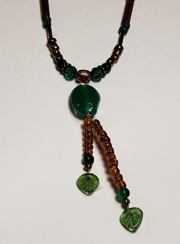 Necklace - Bronze Large Green Leaf - Image 2