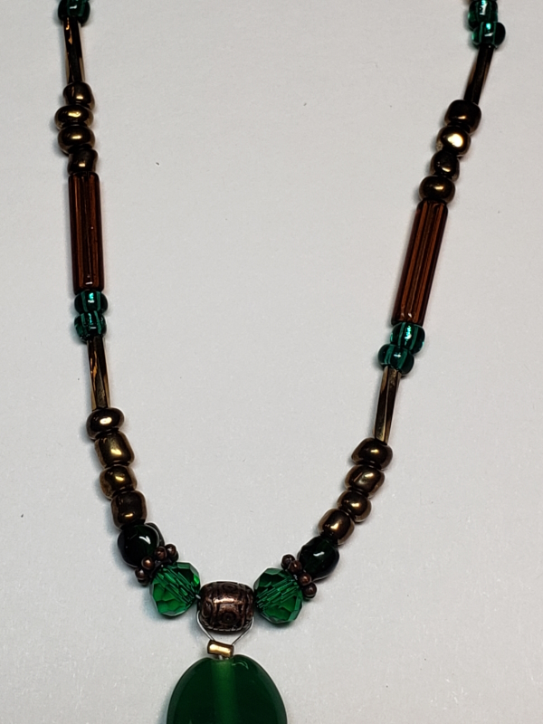 Necklace - Bronze Large Green Leaf - Image 3