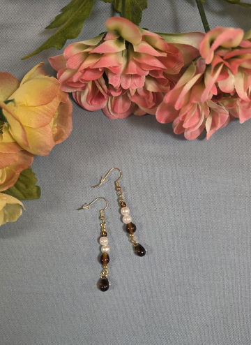 Earrings large brown stones with pearls