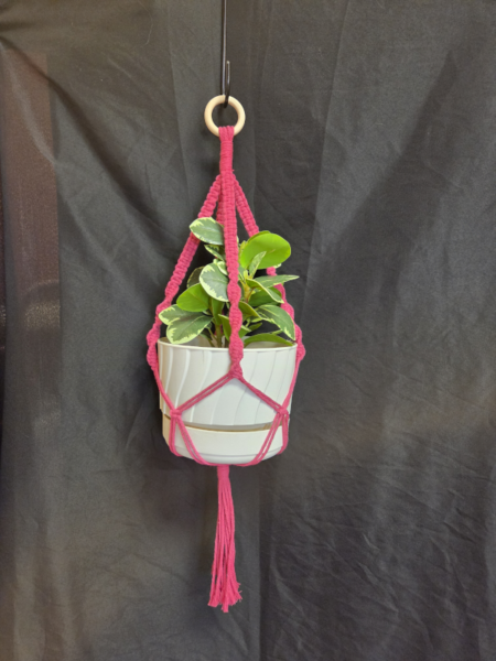 HOT PINK Square Knot w Spiral Cord Plant Hanger