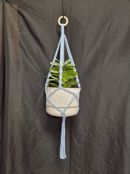Baby Blue Square Knot w Spiral Cord Plant Hanger